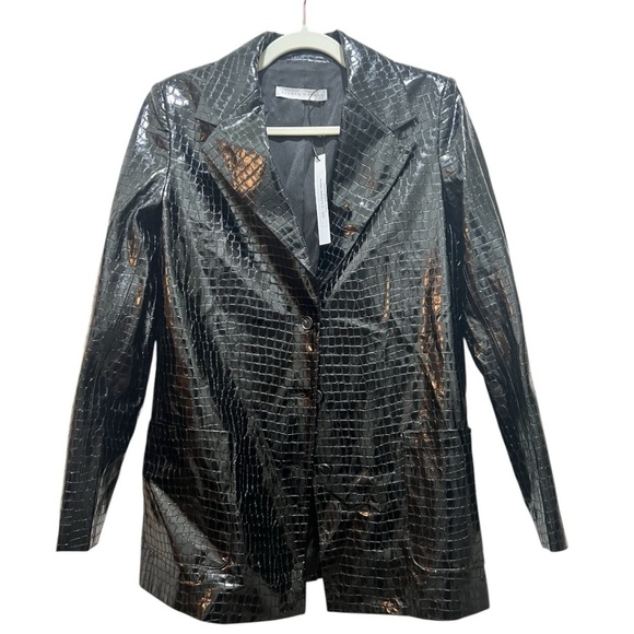 Susana Monaco Black Crocodile embossed single breasted blazer size Small, NWT - Picture 4 of 13